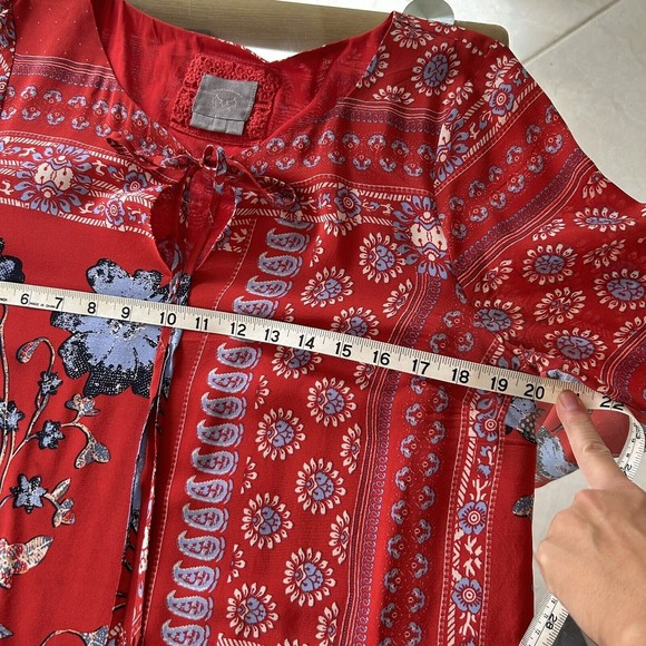 ANTHRO Vanessa Virginia Isabelle Red Silk Floral Bell Sleeves Size 12 - Picture 7 of 9